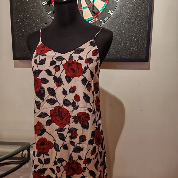 Ganni V-neck Rose Print Slip Silk Dress 07000 - Picture 8 of 14